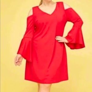Coral Cold Shoulder  Plus Size Lined Dress
